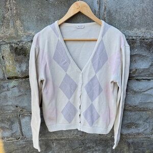 Brandy Melville John Galt Cream Pastel Argyle Savannah Cardigan One Size Preppy